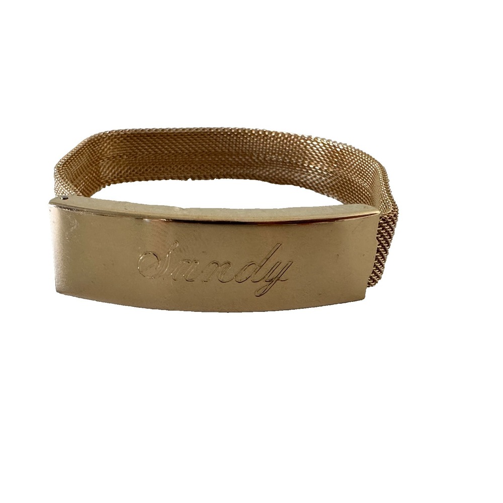 Speidel ID Bracelet Sandy Vintage Stainless Steel Gold Tone Mesh Made USA 8 in
